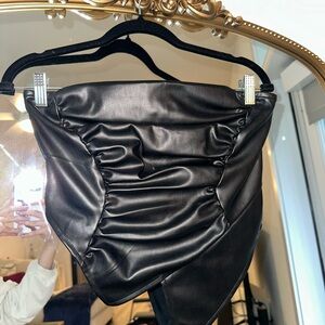 Black Faux Leather Ruched Skirt